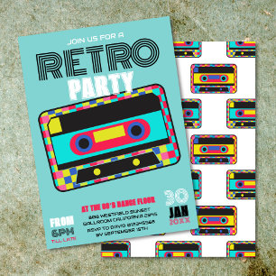 Invitation Retro 80s Neon Cassette Dance Party