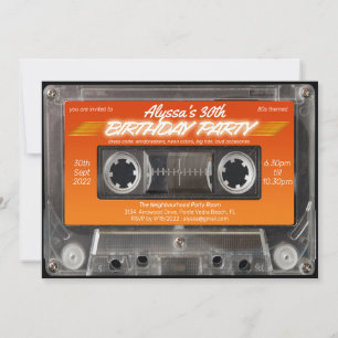 Invitation Retro 80s Orange Mixtape Cassette Party