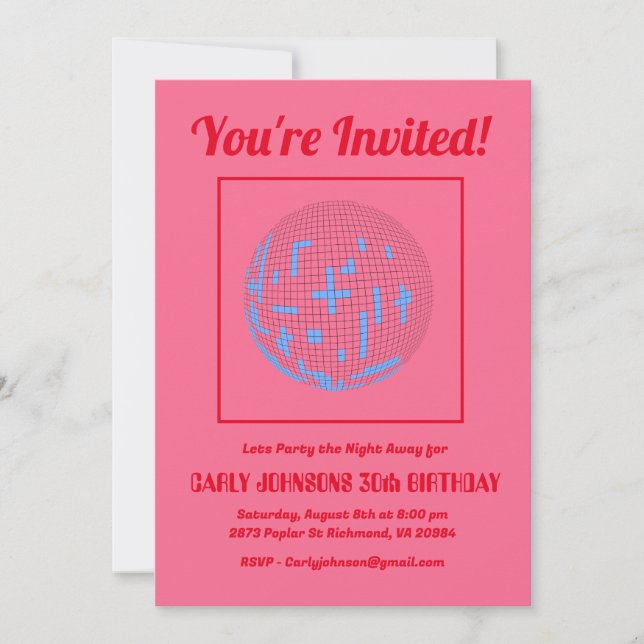 Invitation Retro 80s Pink Blue Disco 30e fête d'anniversaire (Devant)