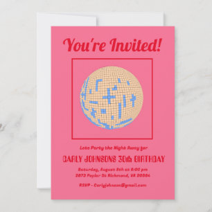 Invitation Retro 80s Pink Blue Yellow Disco 30e anniversaire