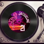 Invitation Retro 80s Record Tropical Neon 21e anniversaire<br><div class="desc">👉 Célébrez votre anniversaire avec cette invitation vintage à la fête du 21e anniversaire de faux vinyle ! Ce design des années 80 totalement rétro avec un flamant rose néon et un coucher de soleil tropical vous fera certainement sourire ! - Cliquez simplement pour personnaliser ce design 🔥 Mes promesses...</div>