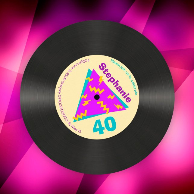 Invitation Retro 80s Thématique 40e Anniversaire Faux Record (Créateur téléchargé)