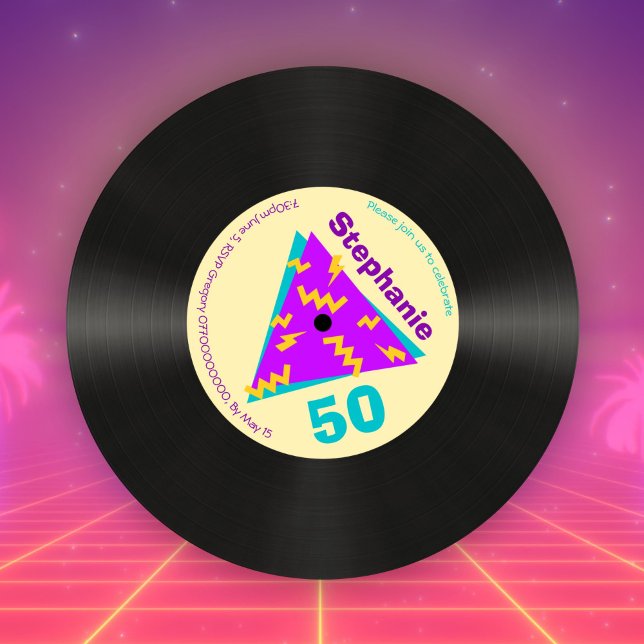 Invitation Retro 80s Thématique 50e Anniversaire Faux Record (Créateur téléchargé)