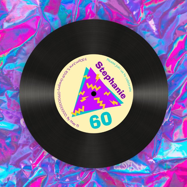 Invitation Retro 80s Thématique 60e Anniversaire Faux Record (Créateur téléchargé)