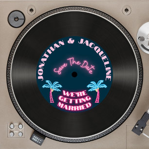Invitation Retro 80s Tropical Neon Vinyl Enregistrer La Date