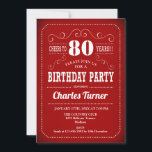 Invitation Retro 80th Birthday Party - Rouge Blanc<br><div class="desc">80e anniversaire invitation en rouge et blanc. Invitation d'anniversaire adulte pour hommes ou femmes. Fonctionne avec une police de script de typographie rétro. Bravo à 80 ans ! Elégante carte invitation parfaite pour une célébration anniversaire de jalon élégante.</div>