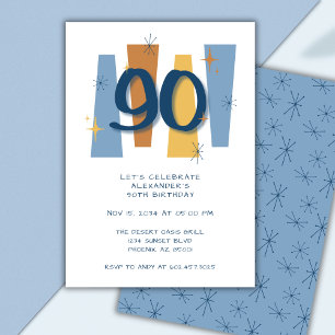 Invitation Retro 90e Anniversaire Milieu de siècle moderne Bl