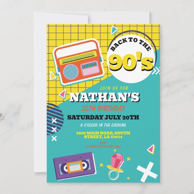 Invitation Retro 90s Anniversaire des années 90 (Devant)