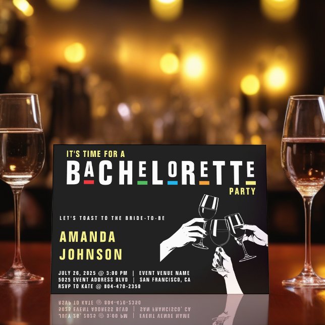 Invitation Retro 90s Colorful Cheers Bachelorette Party Noir (Créateur téléchargé)