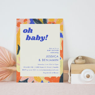 Invitation Retro Abstrait Botanical Fun Baby shower mignon