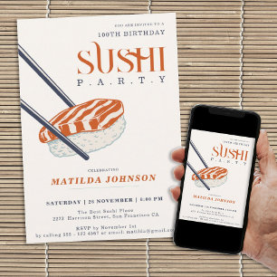Invitation Retro Adult Sushi Party Custom 100e anniversaire