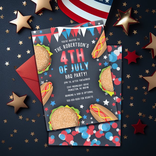 Invitation Retro American 4 juillet BBQ Party (Classic American 4th of July BBQ Picnic Party Invitation
)