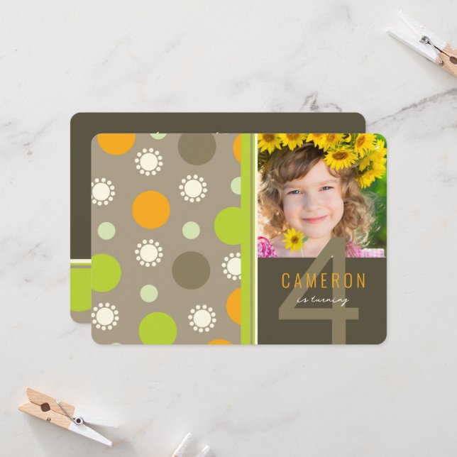 Invitation Retro Amusants Pois Photo Fête de l'Anniversaire d (Devant/Arrière en situation)