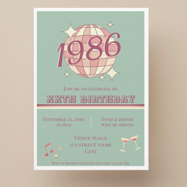 Invitation rétro anniversaire 40 ans bleu sarcelle (Créateur téléchargé)