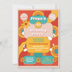 Invitation Retro Anniversaire 60s les années 70 80s Musique V