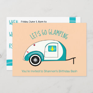 Invitation Rétro Aquamarine Teardrop Camping Glamping