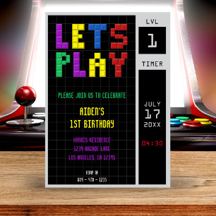 Invitation Retro Arcade Game Kids 1er anniversaire fête