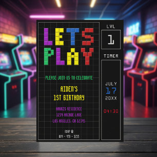 Invitation Retro Arcade Game Kids 1er anniversaire fête