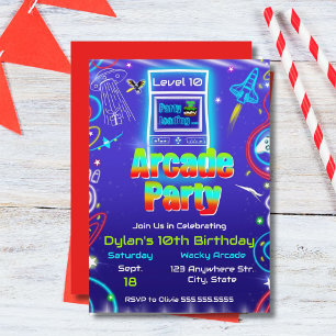 Invitation Retro Arcade Power Up Jeux Anniversaire