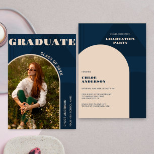 Invitation Retro Arch Navy Blue Photo Graduation