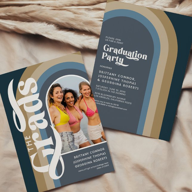 Invitation Retro Arch Photo 2025 Blue Joint Graduation Party (Créateur téléchargé)