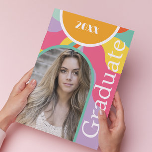 Invitation Retro Arch Photo les années 70 Pink Graduation