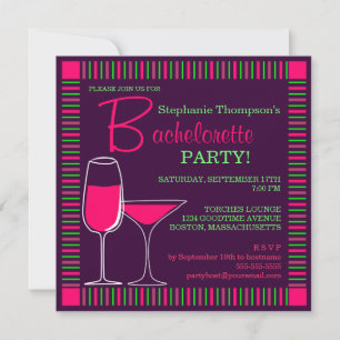Invitation Retro Bachelorette Party Cocktails roses Invitatio