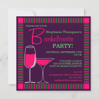 Invitation Retro Bachelorette Party Cocktails roses Invitatio