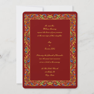 Invitation Retro Baroque Rococo 1685 Couleur Feuillage Mariag