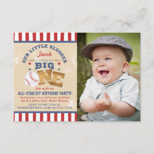 Invitation Retro Baseball 1er Anniversaire Étoiles et rayures