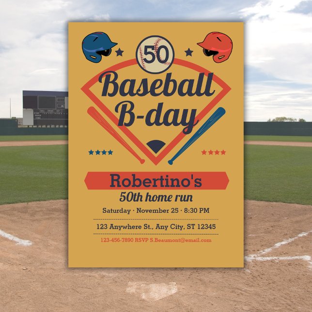 Invitation Retro Baseball B-Day Men's 50th Birthday (Créateur téléchargé)