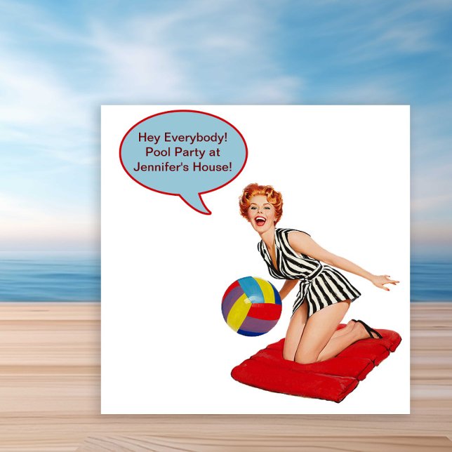 Invitation Retro Beach Ball Pool (Fun vintage retro pool party invitation. Simply add your event details to the front and back.)