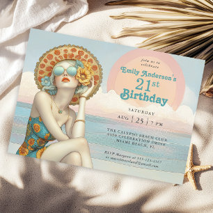 Invitation Retro Beach Glam 21e fête d'anniversaire