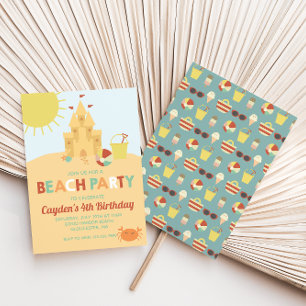 Invitation Retro Beach Party Summer Sand château Anniversaire