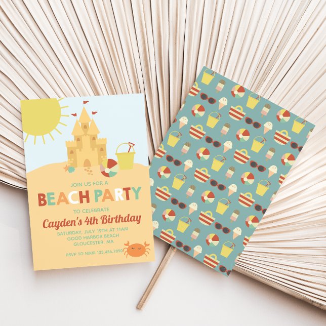 Invitation Retro Beach Party Summer Sand château Anniversaire (Créateur téléchargé)
