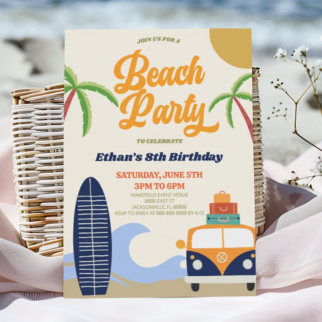 Invitation Retro Beach Party Surf Board Anniversaire (Créateur téléchargé)