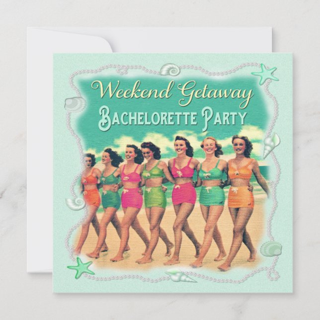 Invitation Retro Beach Week-end Getaway Bachelorette Party (Devant)