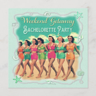 Invitation Retro Beach Week-end Getaway Bachelorette Party