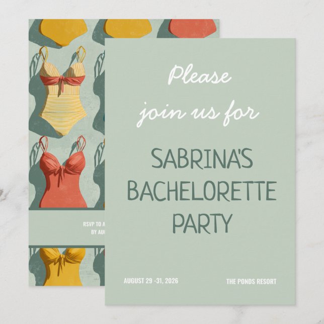 Invitation Retro Bikinis Bachelorette Party (Devant / Derrière)