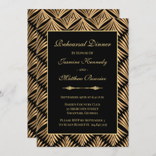 Invitation Retro Black Gold Gatsby Dîner de répétition Mariag