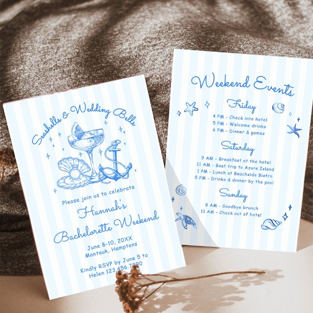 Invitation Retro Bleu Coquillages & Cloches de Mariage Enterr (Créateur téléchargé)