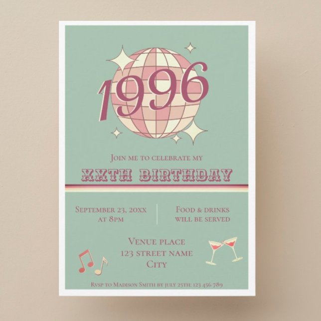 Invitation rétro bleu sarcelle 30 ans anniversaire (Créateur téléchargé)
