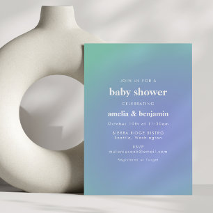 Invitation Retro Bleu Vert Gradient Cute Baby shower unique