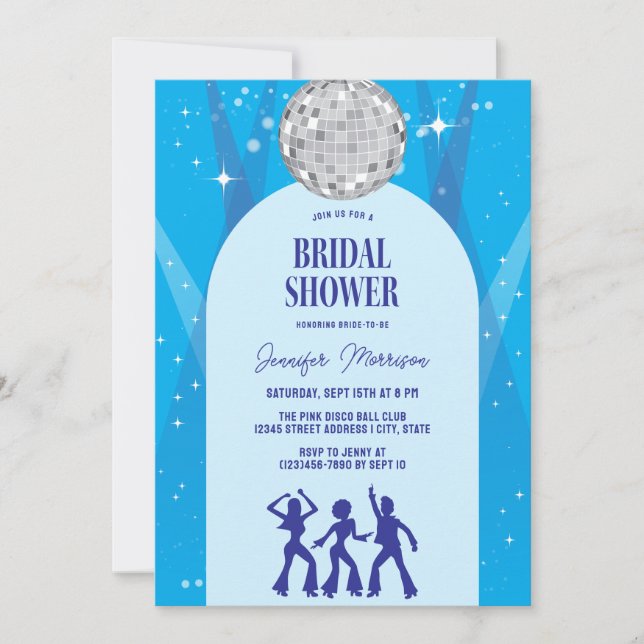 Invitation Retro Blue 70s Disco Dancing Queen Enterrement de  (Devant)