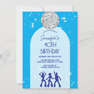 Invitation Retro Blue Anniversaire Soirée Disco 70s 80s