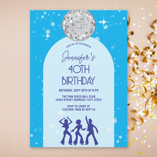 Invitation Retro Blue Anniversaire Soirée Disco 70s 80s (Créateur téléchargé)
