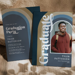 Invitation Retro Blue Arch Photo 2025 Graduation Party