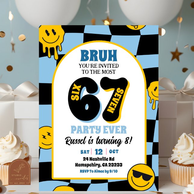 Invitation retro blue checkered 67 boy birthday (Créateur téléchargé)