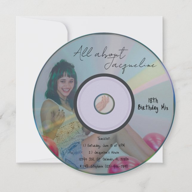 Invitation Retro Blue Girl's Music CD Birthday (Devant)