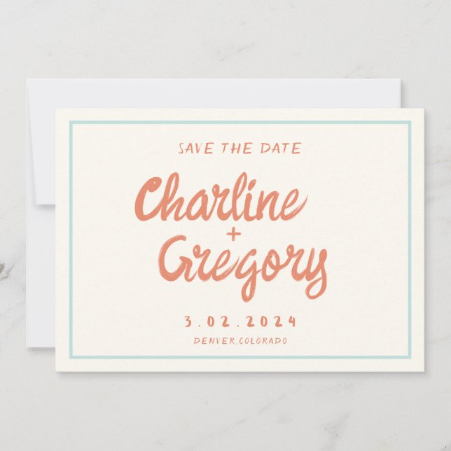Invitation Rétro Blue Handwriting Wedding Enregistrer la date (Devant)